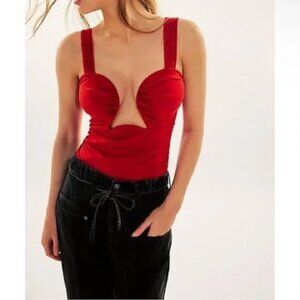 Intimately Free People Double Take Bodysuit Size Medium Red Plunge Sexy